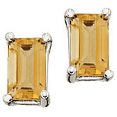 14K White Gold 5x3 Emerald Cut Citrine Earrings