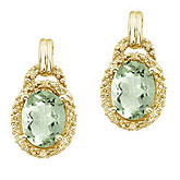 14K Yellow Gold 8x6 Oval Green Amethyst and Diamond Earrings