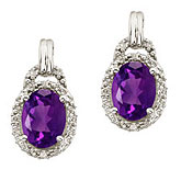 14K White Gold 8x6 Oval Amethyst and Diamond Earrings