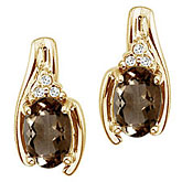 14K Yellow Gold Smoky Topaz and Diamond Earrings