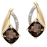 14K Yellow Gold Smoky Topaz and Diamond Earrings