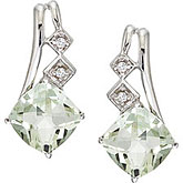14K White Gold Green Amethyst and Diamond Earrings