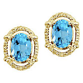 14K Yellow Gold Oval Blue Topaz and Diamond Earrings