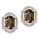 14K White Gold Smoky Topaz and Diamond Earrings