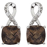 14K White Gold Smoky Topaz and Diamond Earrings