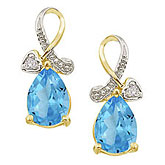 14K Yellow Gold Pear Blue Topaz and Diamond Earrings