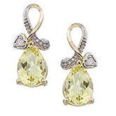 14K Yellow Gold Pear Lemon Quartz and Diamond Earrings
