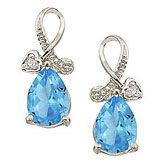 14K White Gold Pear Blue Topaz and Diamond Earrings