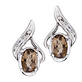 14K White Gold Oval Smoky Topaz and Diamond Earrings