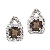 14K White Gold Smoky Topaz and Diamond Earrings