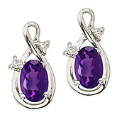 14K White Gold Oval Amethyst and Diamond Figure 8 Earrings