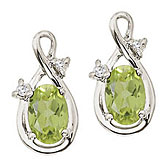 14K White Gold Oval Peridot and Diamond Figure 8 Earrings
