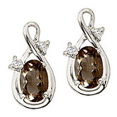14K White Gold Oval Smoky Topaz and Diamond Figure 8 Earring