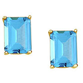 14K Yellow Gold 7x5 mm Emerald Cut Blue Topaz Earrings