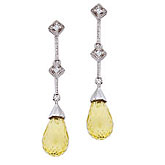 14K White Gold Dangling Lemon Quartz Briolette Earrings