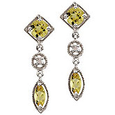 14K White Gold Lemon Quartz and Diamonds Dangling Earrings