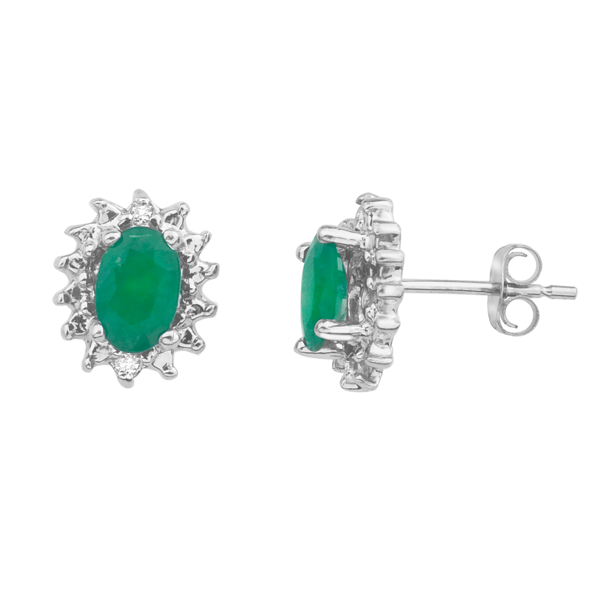 10k White Gold Emerald and Diamond Earrings
