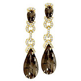 14K Yellow Gold Pear Smoky Topaz and Diamond Dangle Omega Earrings