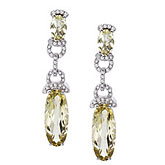 14K White Gold Oval Lemon Quartz and Diamond Dangle Omega Earrings