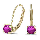 14k Yellow Gold Round Pink Topaz Lever-back Earrings