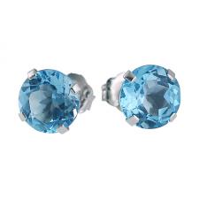 14k White Gold 6mm Round Blue Topaz Stud Earrings (2.00 ct)