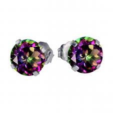 14k White Gold 6MM Round Mystic Topaz Stud Earrings (1.97 CT)