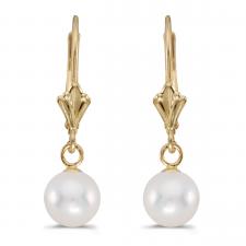 14K Yellow Gold 8-8.5 mm White Freshwater Pearl Leverback Earrings