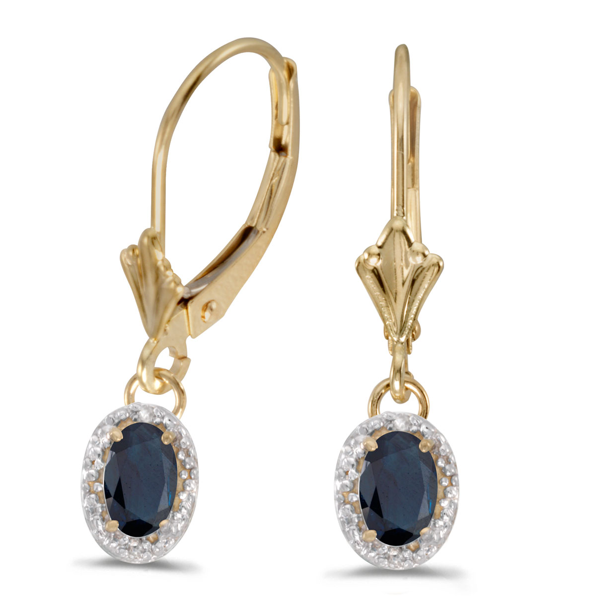 14k Yellow Gold Oval Sapphire And Diamond Leverback Earrings