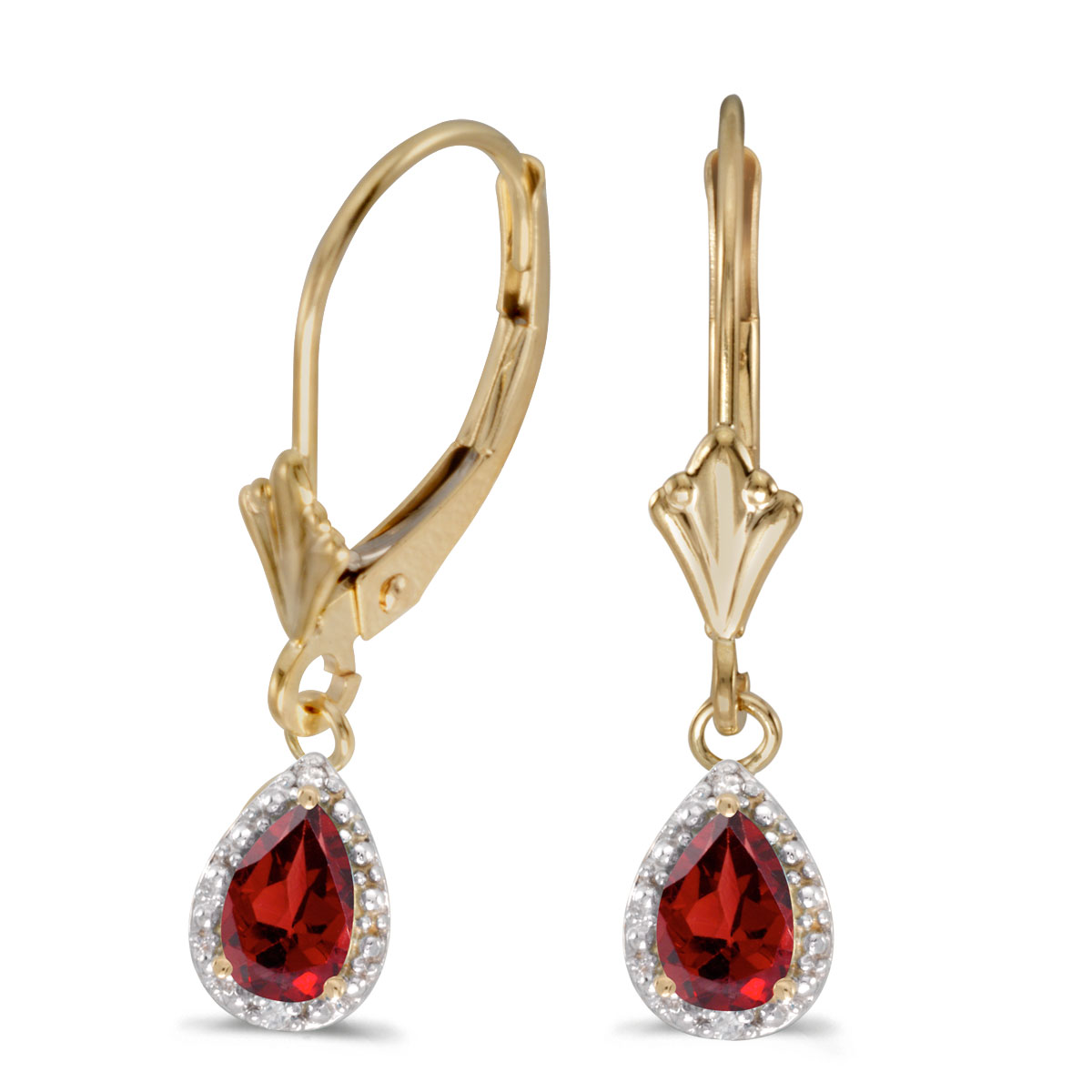14k Yellow Gold Pear Garnet And Diamond Leverback Earrings