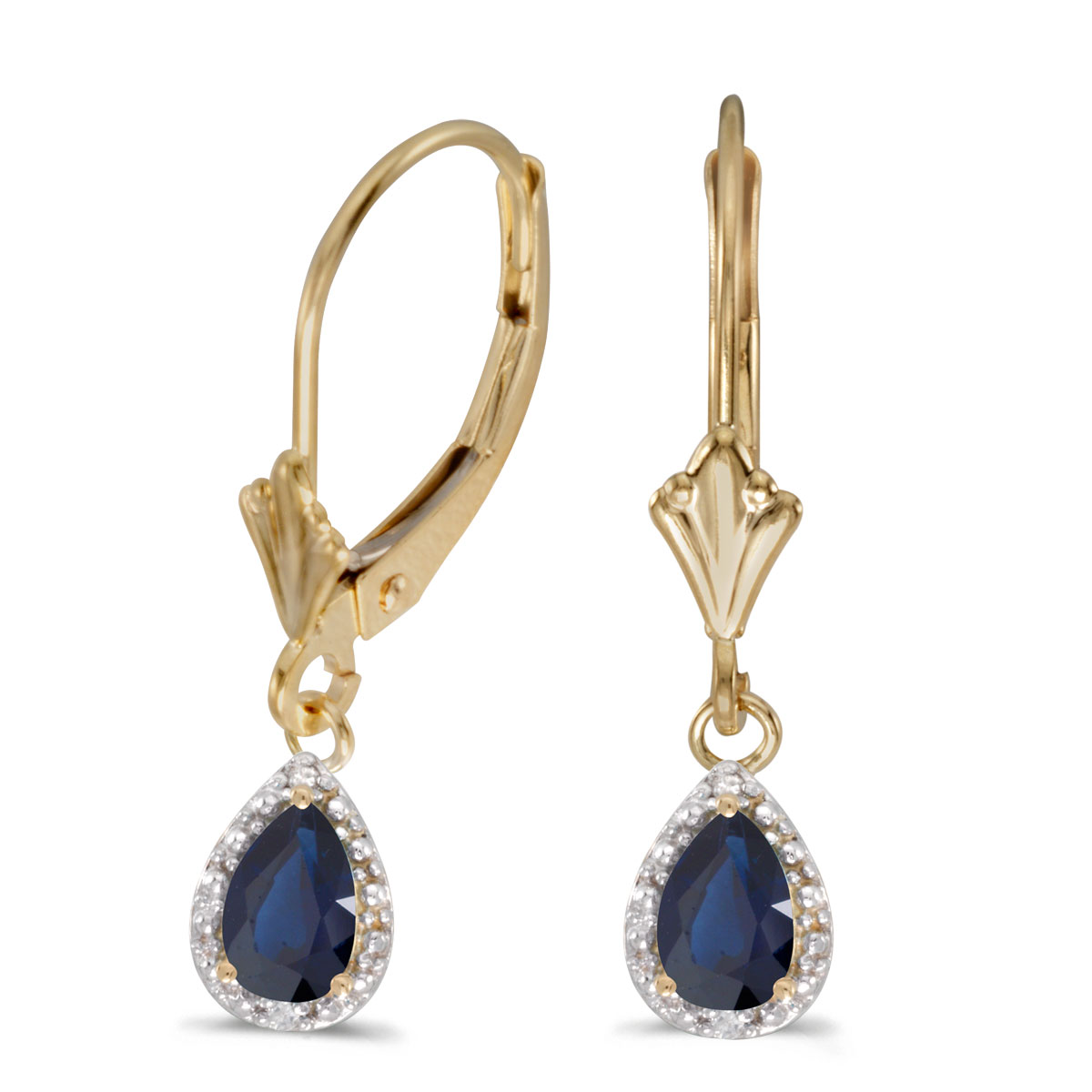 14k Yellow Gold Pear Sapphire And Diamond Leverback Earrings