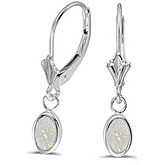 14k White Gold Oval Opal Bezel Lever-back Earrings