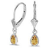 14k White Gold Pear Citrine Bezel Lever-back Earrings