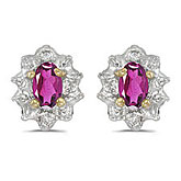 10k Yellow Gold Oval Pink Topaz And Diamond Earrings