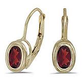 14k Yellow Gold Oval Garnet Bezel Lever-back Earrings