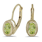 14k Yellow Gold Oval Peridot Bezel Lever-back Earrings