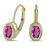 14k Yellow Gold Oval Pink Topaz Bezel Lever-back Earrings