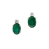 14K White Gold Oval Emerald and Diamond Earrings