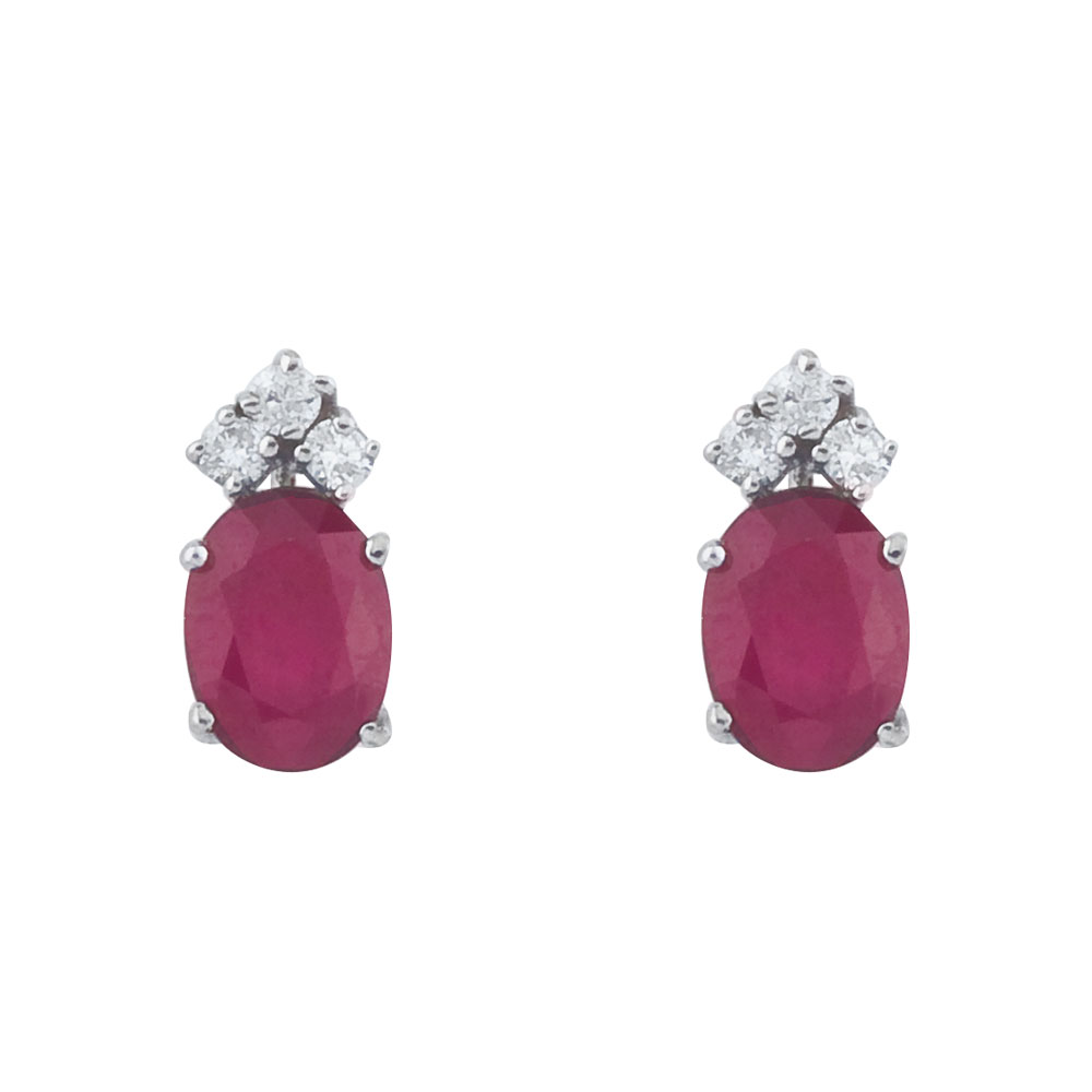 14K White Gold Oval Ruby and Diamond Earrings