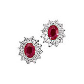14K White Gold Oval Ruby and Diamond Earrings