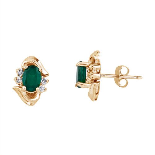 14k Yellow Gold Emerald And Diamond Earrings