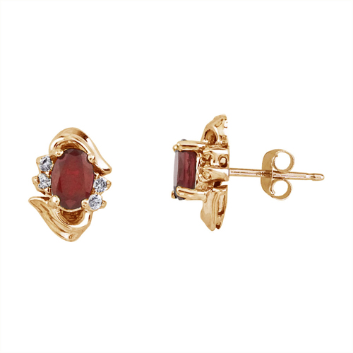 14k Yellow Gold Ruby And Diamond Earrings