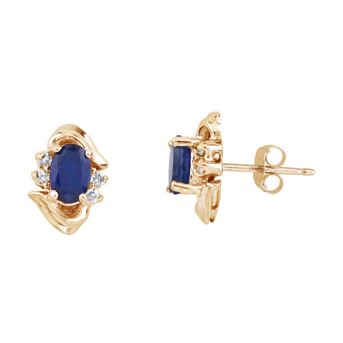 14k Yellow Gold Sapphire And Diamond Earrings
