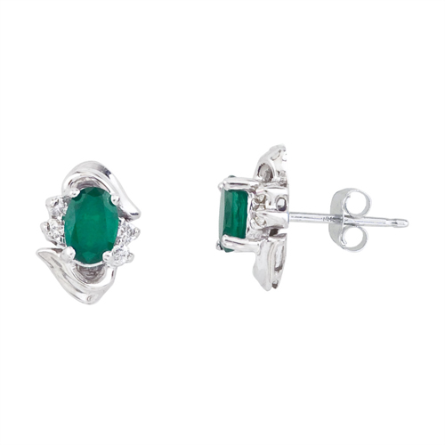 14k White Gold Emerald And Diamond Earrings