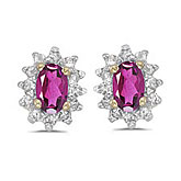 14k Yellow Gold Oval Pink Topaz And Diamond Earrings