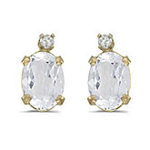 14k Yellow Gold Oval White Topaz And Diamond Earrings