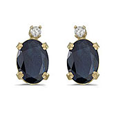 14k Yellow Gold Oval Sapphire And Diamond Earrings