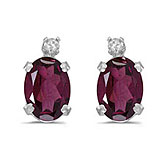 14k White Gold Oval Rhodolite Garnet And Diamond Earrings