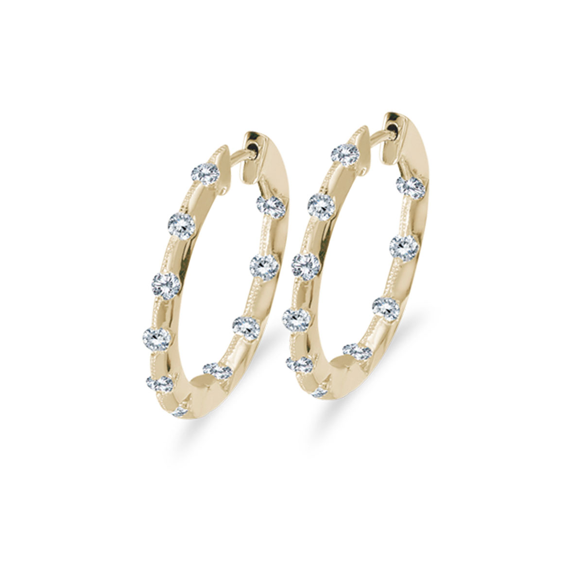 14k Yellow Gold .50 Ct Diamond Inside Outside Hoop Earrings