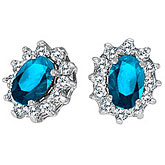 14K White Gold Oval Blue Topaz and Diamond Earrings