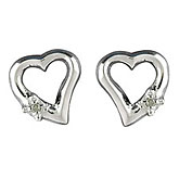 14K White Gold Diamond Heart Earrings